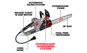 OREGON CS1500 18-inch 15 Amp Self-Sharpening Corded Electric Chainsaw
