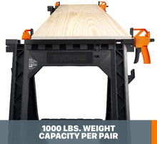 Load image into Gallery viewer, WORX Clamping Sawhorse Pair with Bar Clamps, Built-in Shelf and Cord Hooks – WX065
