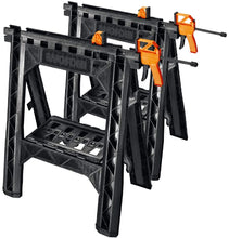 Load image into Gallery viewer, WORX Clamping Sawhorse Pair with Bar Clamps, Built-in Shelf and Cord Hooks – WX065
